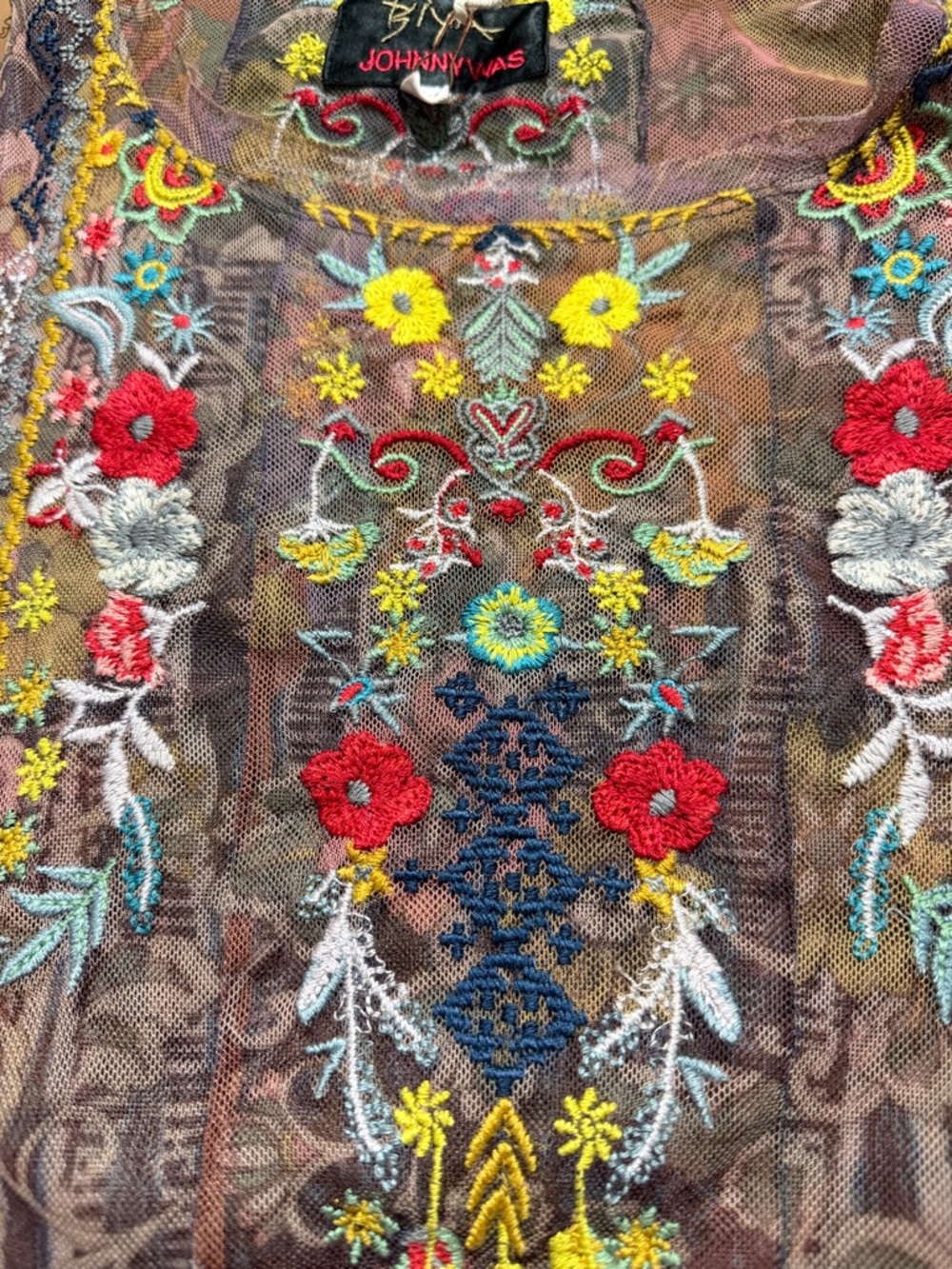 NWT Biya Johnny Was Floral Embroidered Sheer Mini Dress in Multi-Color - Picture 5 of 6